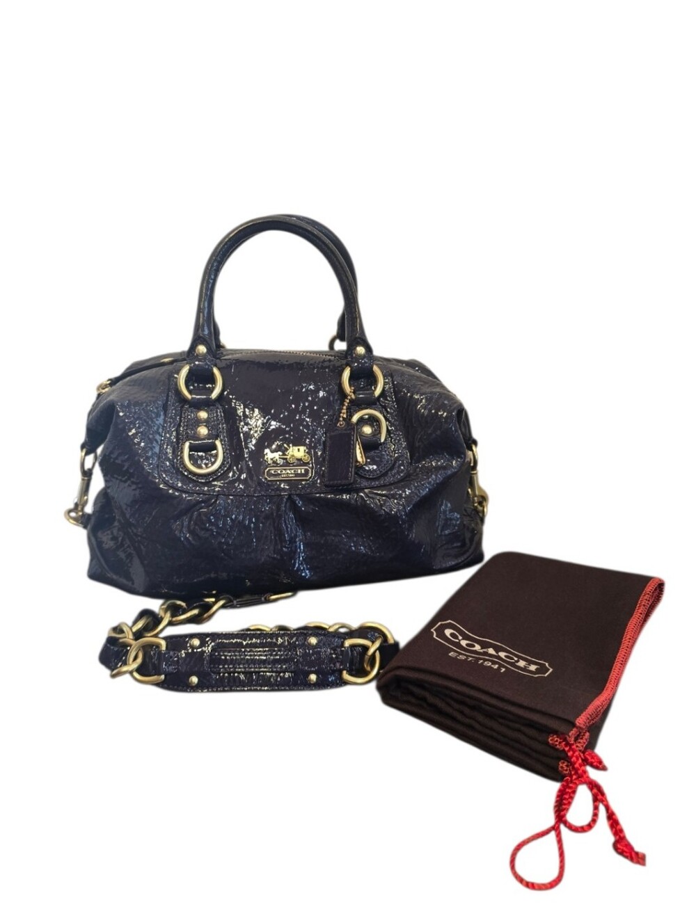 Coach Madison Sabrina Deep Plum Purple Crinkled Patent Leather Satchel - Picture 4 of 16